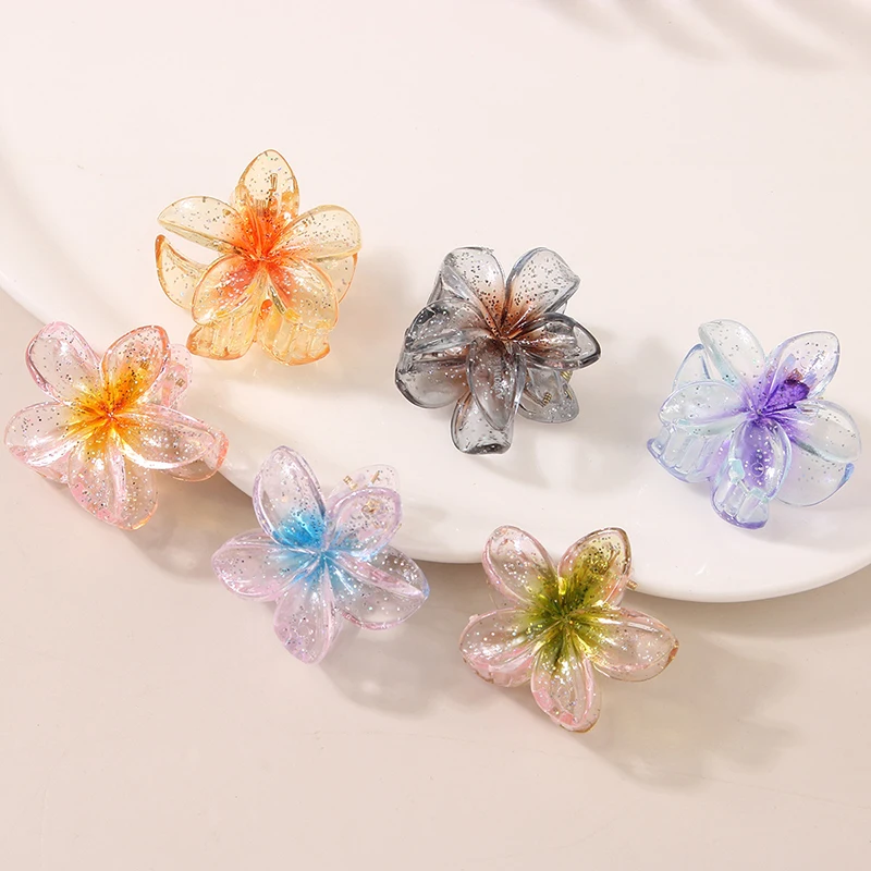 

4CM Women Plastic Barrettes Sweet And Cute Plumeria Flower Shape Hairpin Shark Clip Hair Accessories Fluorescence Style