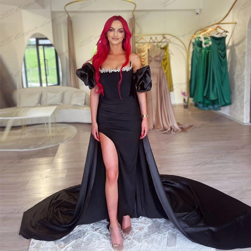 

Elegant Fashion Evening Dresses Sexy Mermaid Off Shoulder Short Sleeved High Slit Simple Slimming Mopping Prom Gowns For Women
