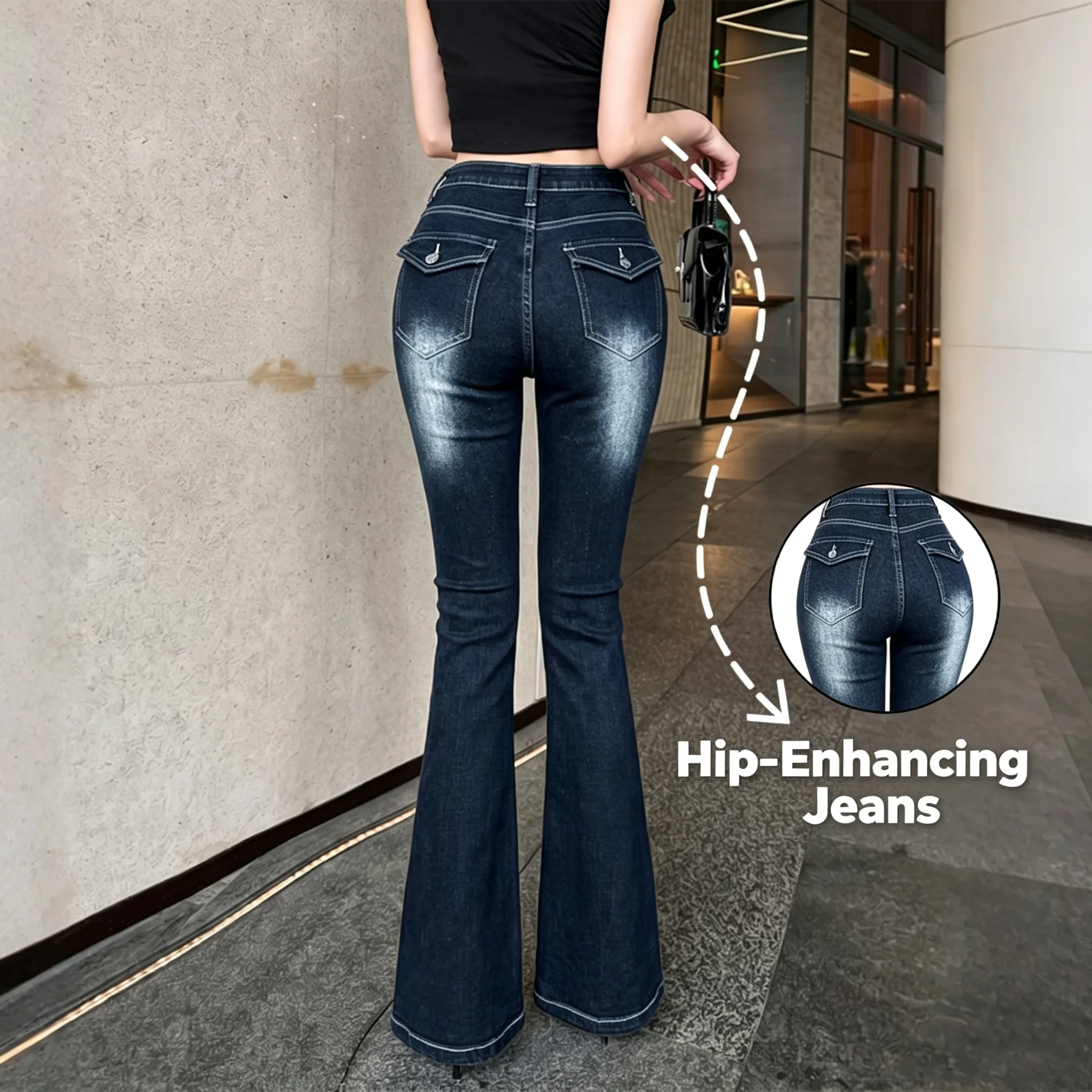 Mid-Rise Soft Stretch Blue-Grey Bootcut Jeans, Hip Enhancing & Waist Slimming, Versatile Figure-Hugging Denim for Women