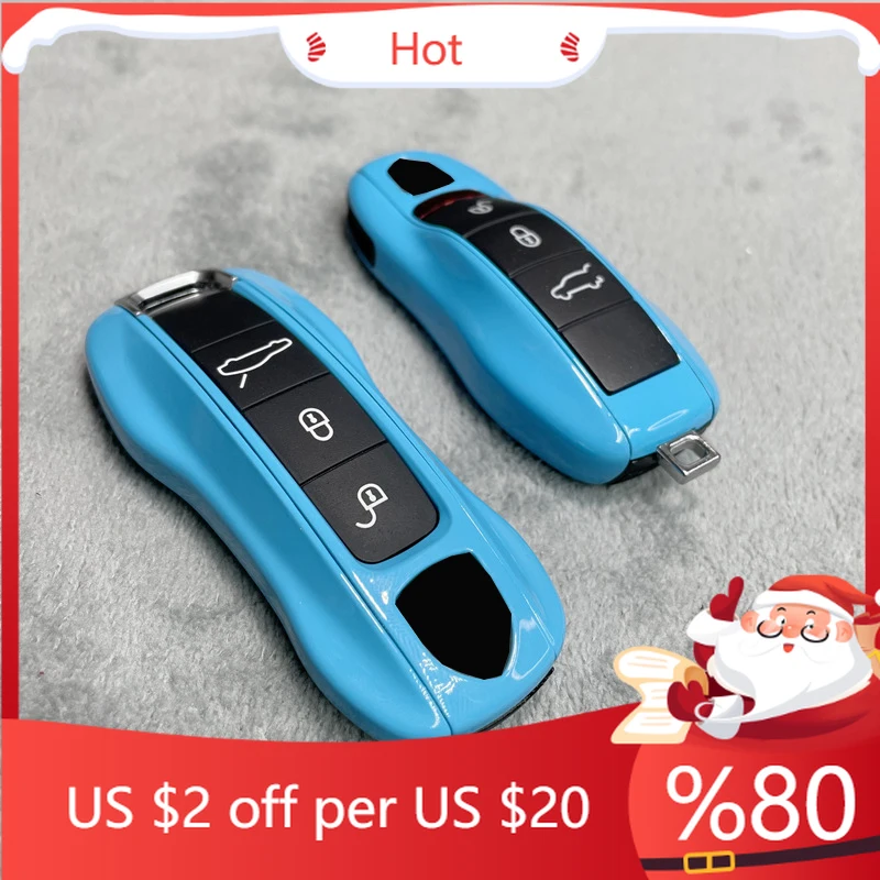 

Hot Key Case Miami Blue for Porsche Porsche 718 911 Panamera Cayenne Macan Boxster Cayman Car Key Shell Cover Interior Stickers