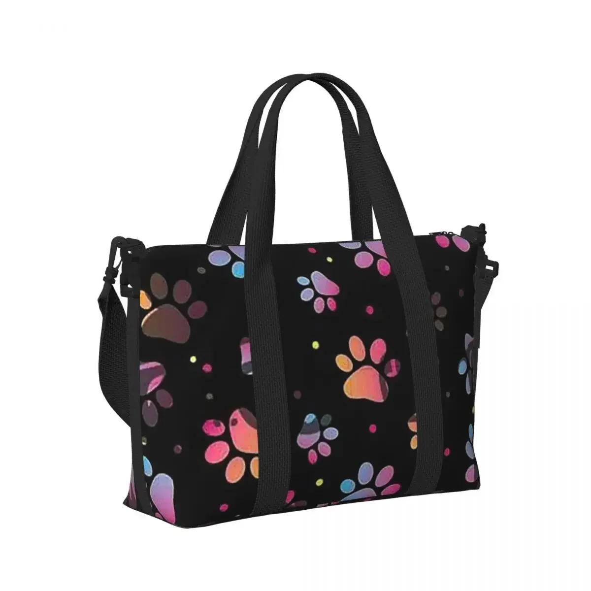 

Colorful Dog Paw Print Pattern Beach Travel Bag Large Capacity Tote Bags for Gym Yoga Women Shopping Duffle Shoulder Bag