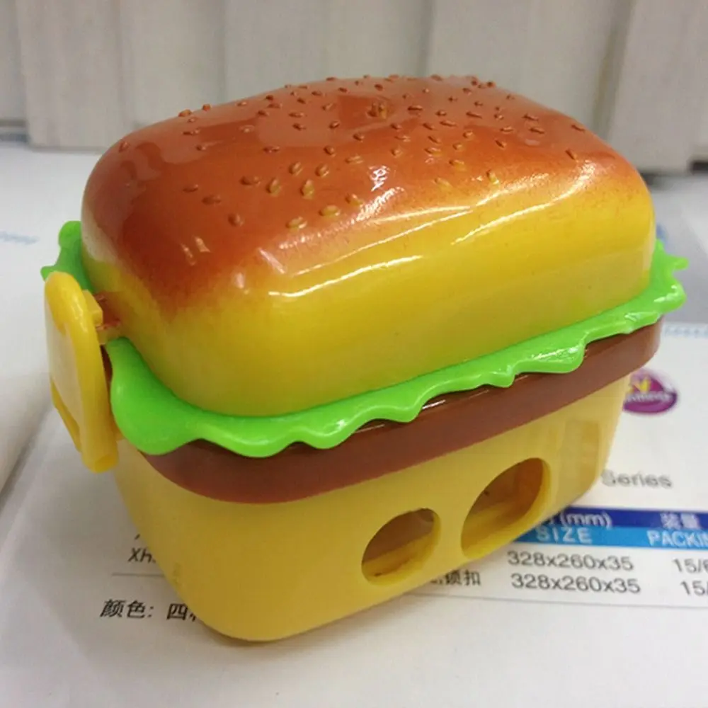 Funny With Two Erasers Hamburger Pencil Sharpener Sketching Drawing Pencil Cutting Tools 2 in1 Writing Rewards Gift