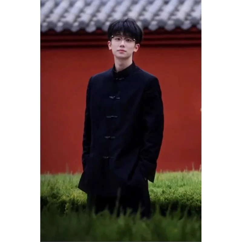 

New Chinese Sle Bla oulder Pad Suit Jaet for Young Men Wedding Ceremony High-End Sensation Zhongan Suit Outerwear