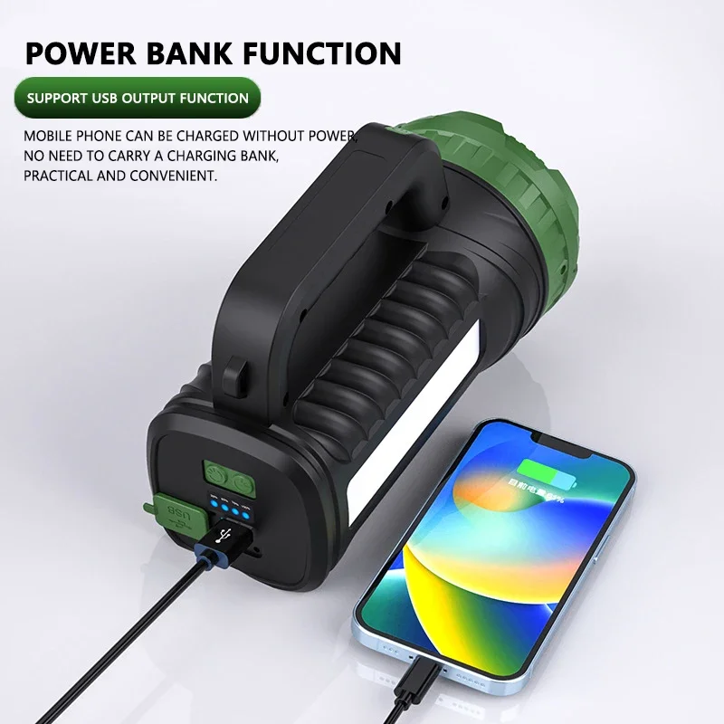 Imagem -02 - Poderoso Led Holofote Portátil Usb Recarregável Spotlight Camping Tent Lanterna Built-in Luzes de Bateria Power Bank Lanterna