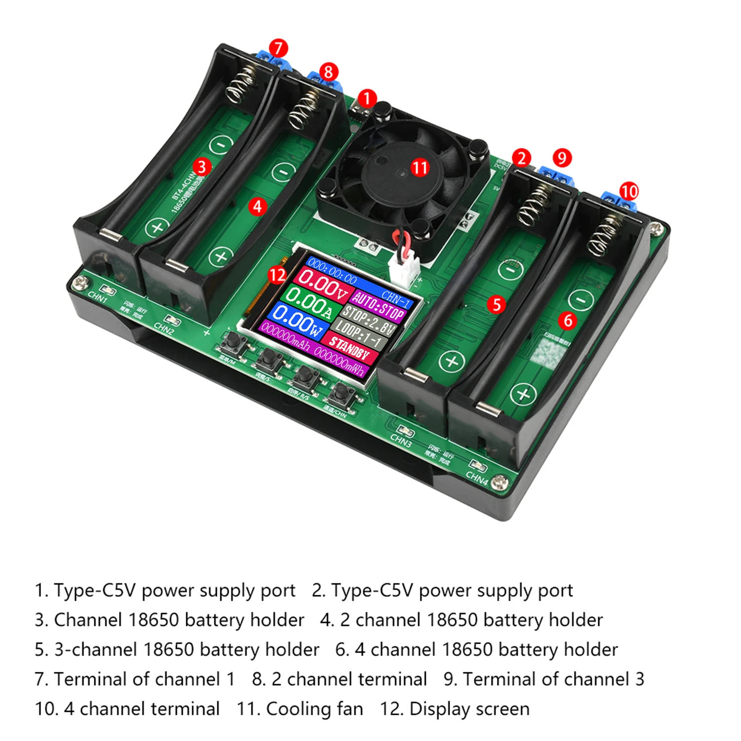 Kapazitätstestermodul für 18650-Lithiumbatterien, MAh MWh, digitales Batterieleistungsdetektormodul, 18650-Batterietester Typ C – Detail 14