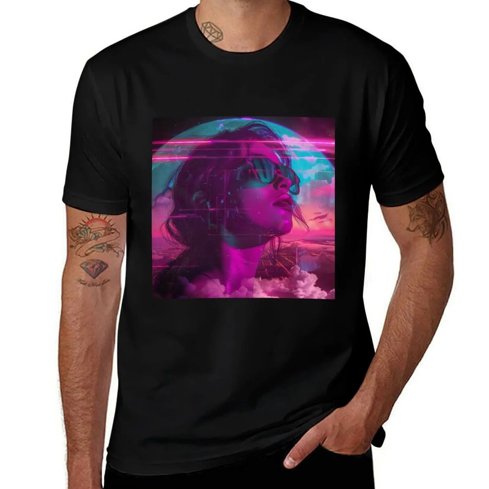 

Synthwave Aesthetic Illustration T-Shirt topping anime clothes cute tops quick drying mens graphic t-shirts hip hop
