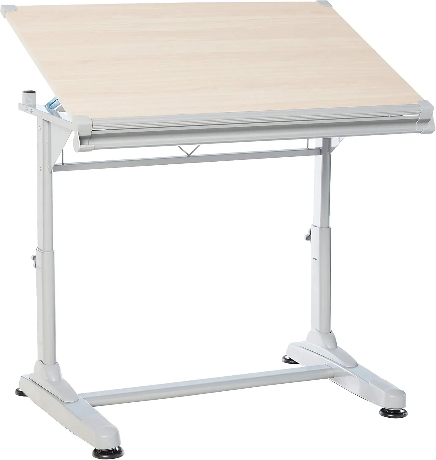Adjustable Height and Angle Drafting Table Drawing Desk with Large Surface (Silver Frame/Birch Top, 40