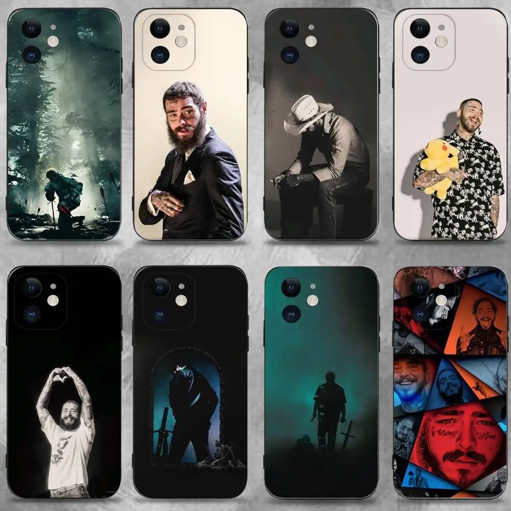 

P-Post Singer M-Malones Phone Case For iPhone 16,15,14,13,12,11 Plus,Pro Max,XS,X,XR,SE,Mini,8,7,Soft Silicone Black Cover