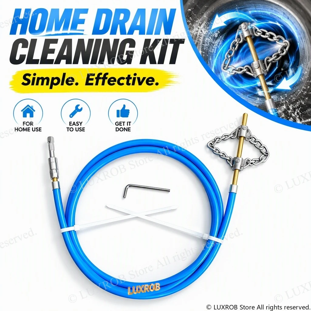 Drain Cleaning Kit with Free Welded Double Chain, Drill Powered Pipe Dredger for Kitchen, Bathroom, Sewer Drain Clog Remover
