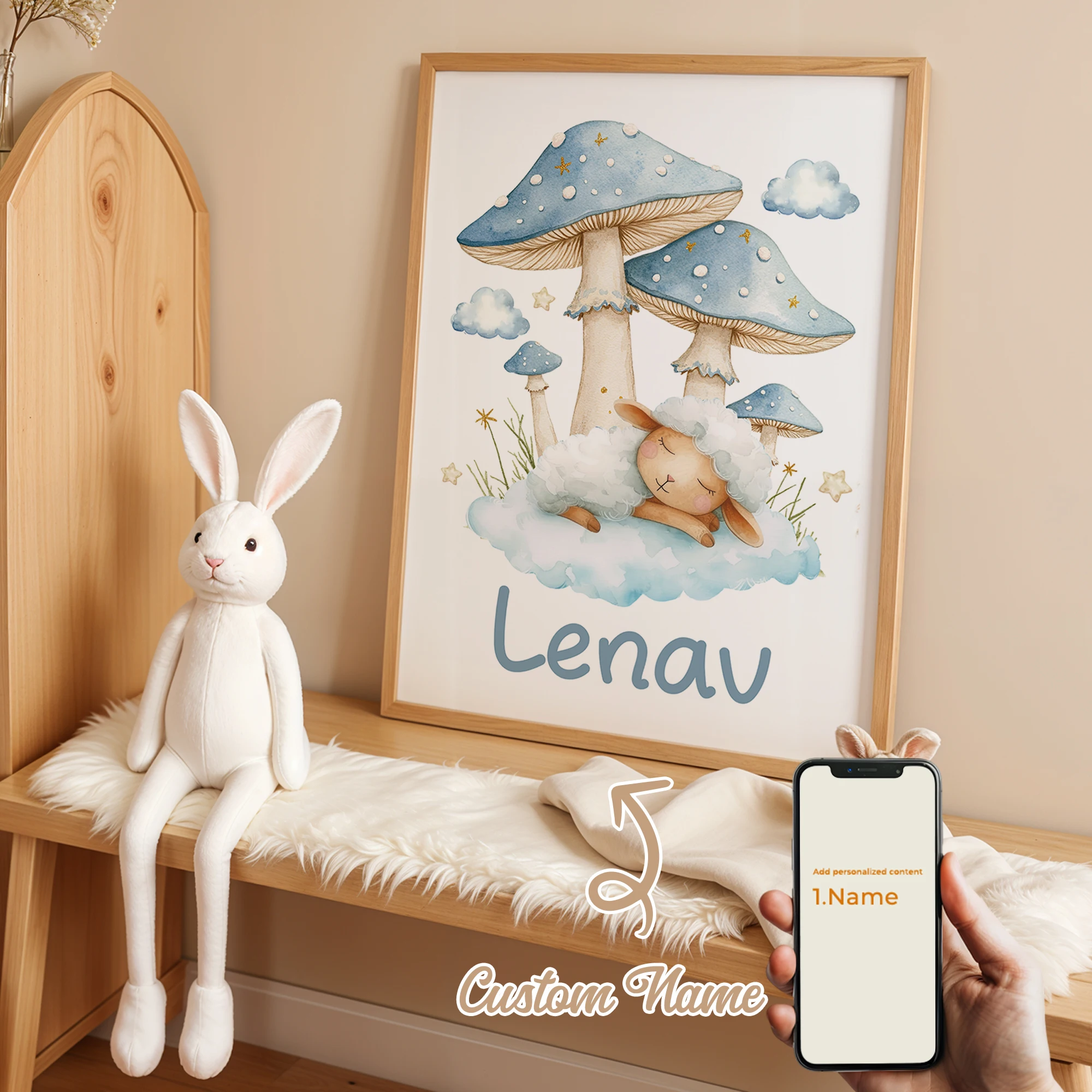 

Personalized Custom Name Cartoon Sheep Wall Art Print Picture Canvas Poster Painting For Living Room Kids Room Home Decor