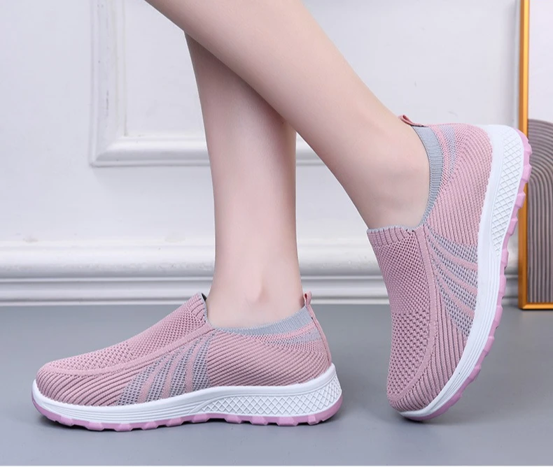 Damen-Sneaker aus Stricknetz, zum Überziehen, atmungsaktiv, leicht, mit weicher Sohle, rutschfest, für Freizeitaktivitäten, zum Spazierengehen, für ältere Damen, für den täglichen Gebrauch im Freien. – Detail 12