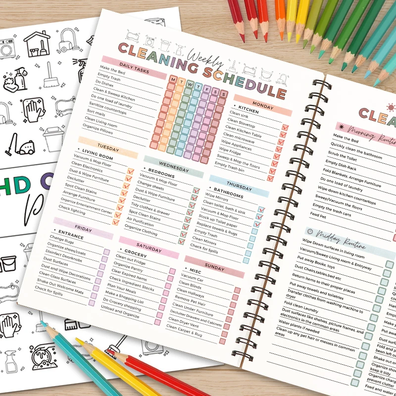 Household & Family Cleaning Schedule: Daily Weekly Planner for Home Organization & Chores Management