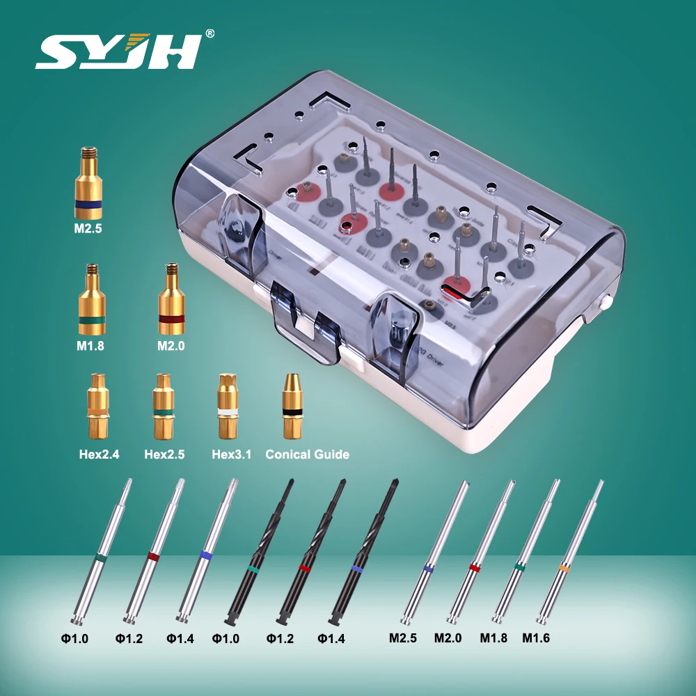 SYJH Dental Implant Fixture Fractured Screw Removal Kit 19pcs Drivers Box Surgical Claw Remover Reverse Drill Guide Set Tools