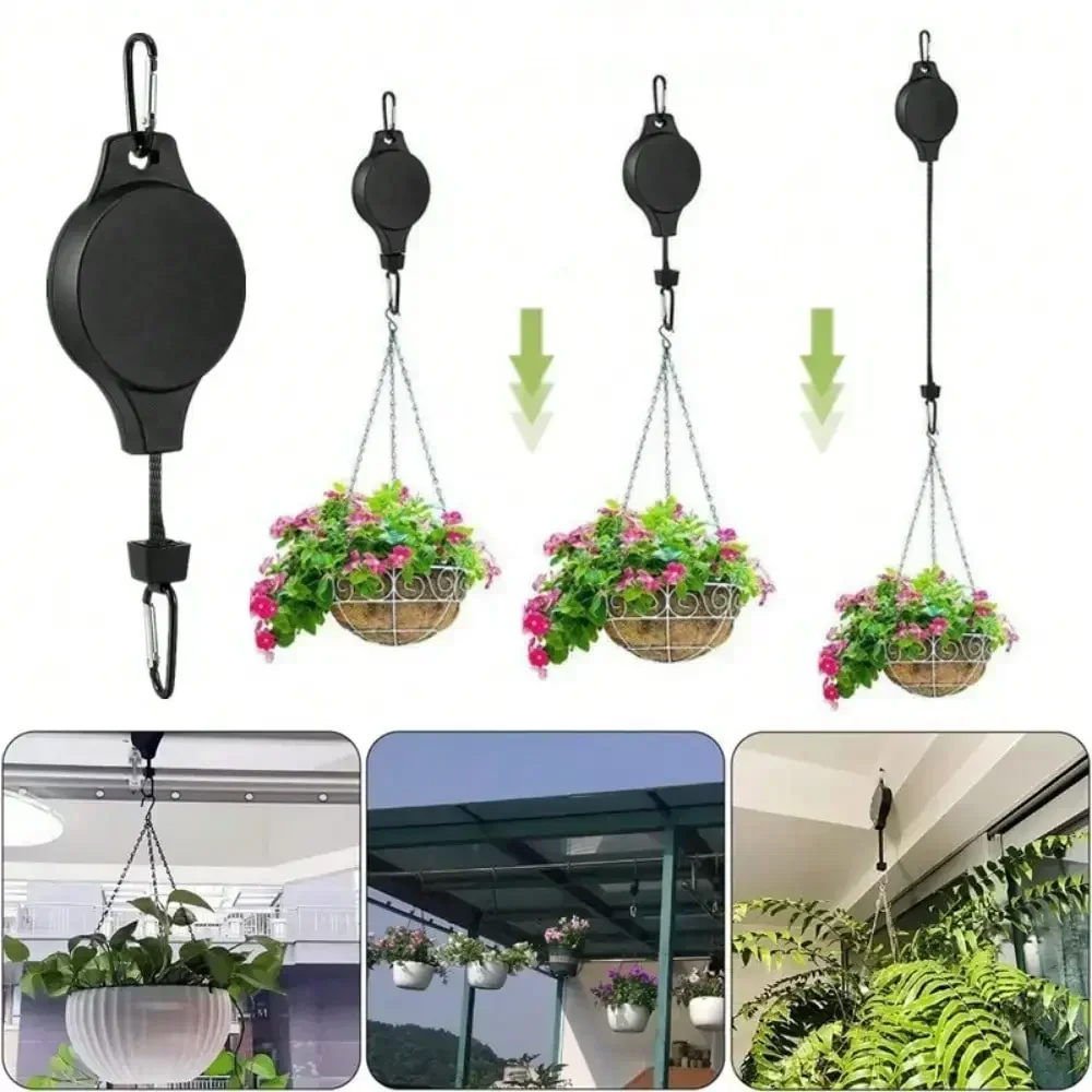 1PC Plant Hanging Hook Pulley Adjustable Bird Feeder Retractable Hanging Planter Stand Garden Pull Down Feed Basket Chain Hooks