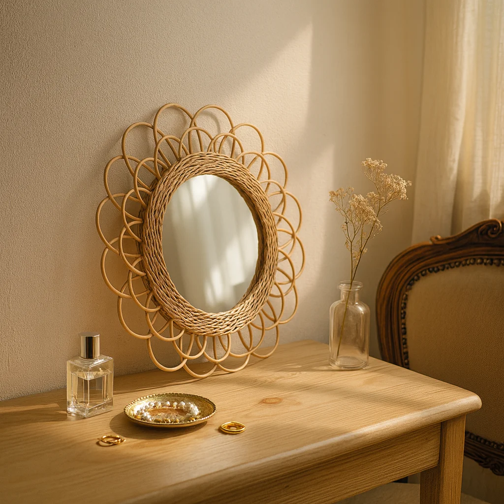 

Rattan Round Mirror: Innovative Wall Art, Bathroom Decor, Artistic Hanging Accent for Home | Rattan Wall Mirror