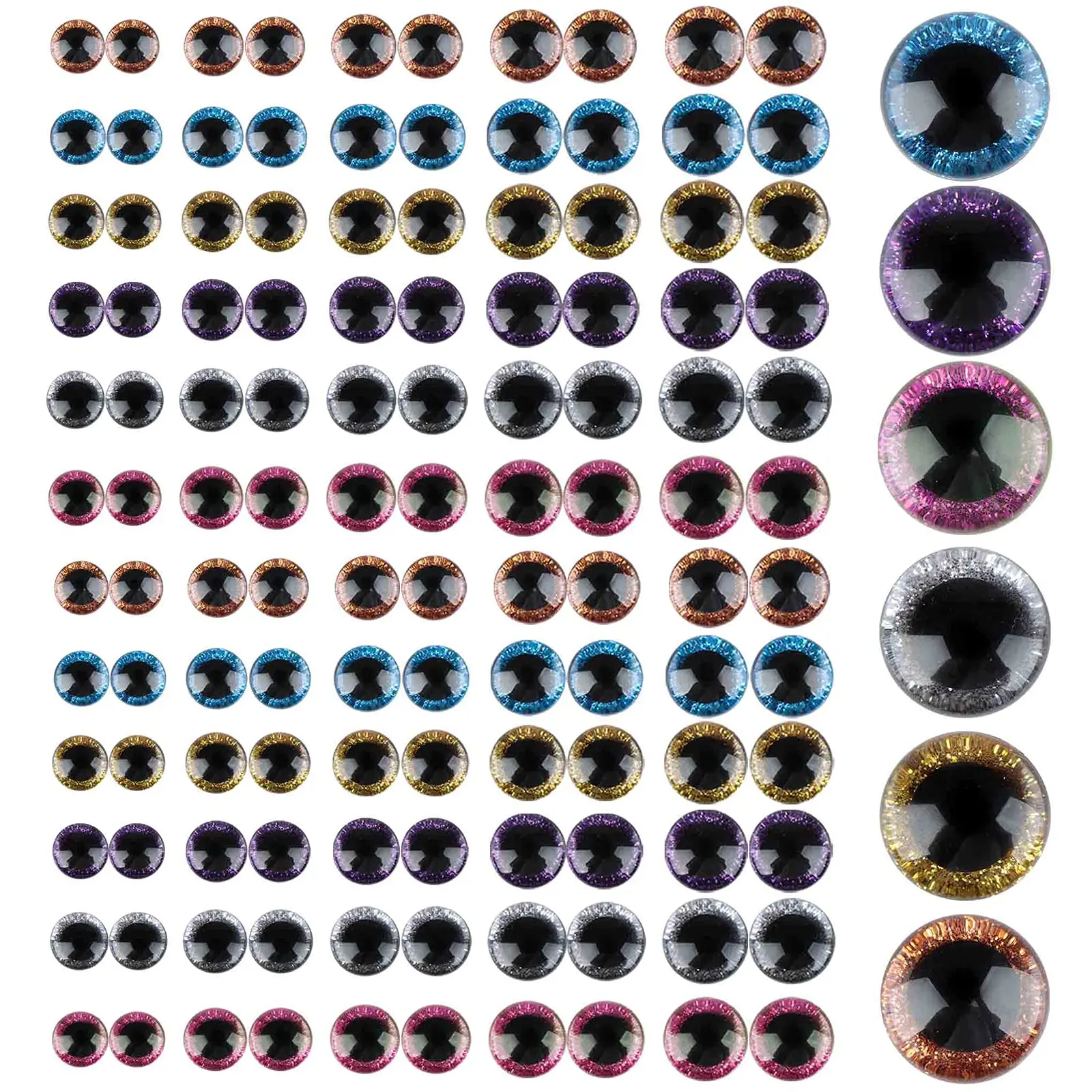 20pcs 6 Colors Glitter Plastic Safety Eyes 9mm-40mm Round Doll Eyes for Doll Bear Bunny Toy and DIY Craft