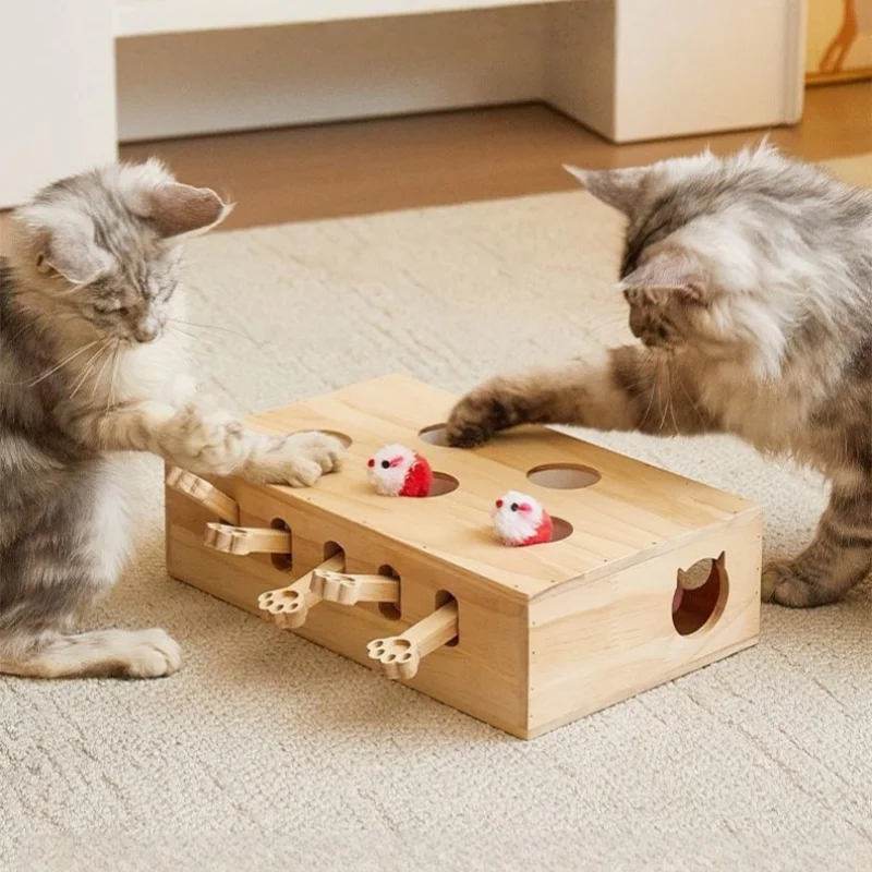 

Cat Supplies Pet Cat Toys Solid Wood Toys for Indoor Cats Interactive Whack-a-mole Kitten Catch Mice Game Toys for Cats