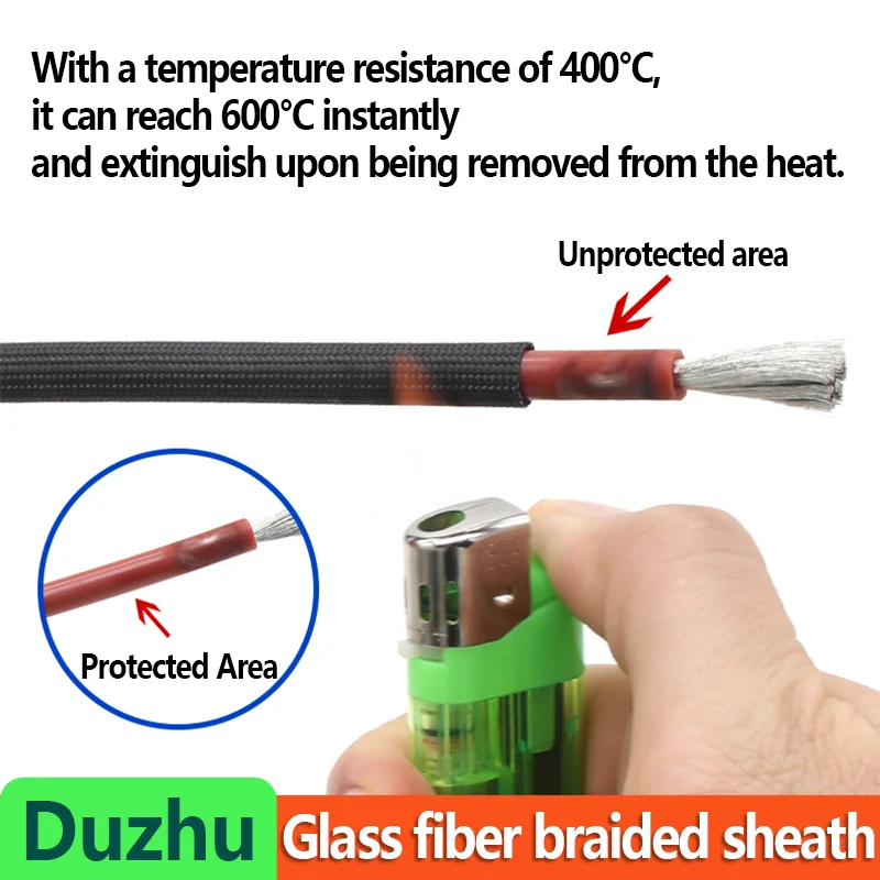 200℃ Fiberglass Braided Sleeve Silicone Resin Coated 1-25mm Glass Fiber Tube Heat Resistant Cable Wrapping Wire Insulation