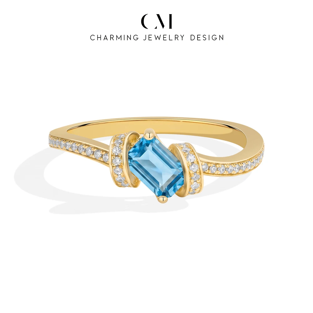 CHARMING Gorgeous Emerald Cut Blue Spinel Zircon Cocktail Ring for Women Party Jewelry holiday Birthday Gift Anniversary Wedding