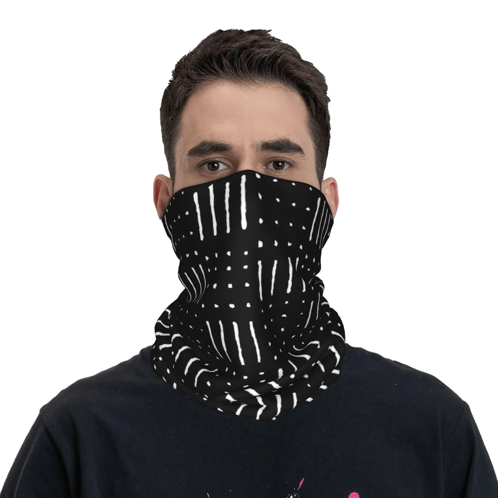 

African Mud Cloth Stripes and Dots Bandana Neck Gaiter Printed Magic Scarf Cycling Scarf Riding Unisex Adult Winter