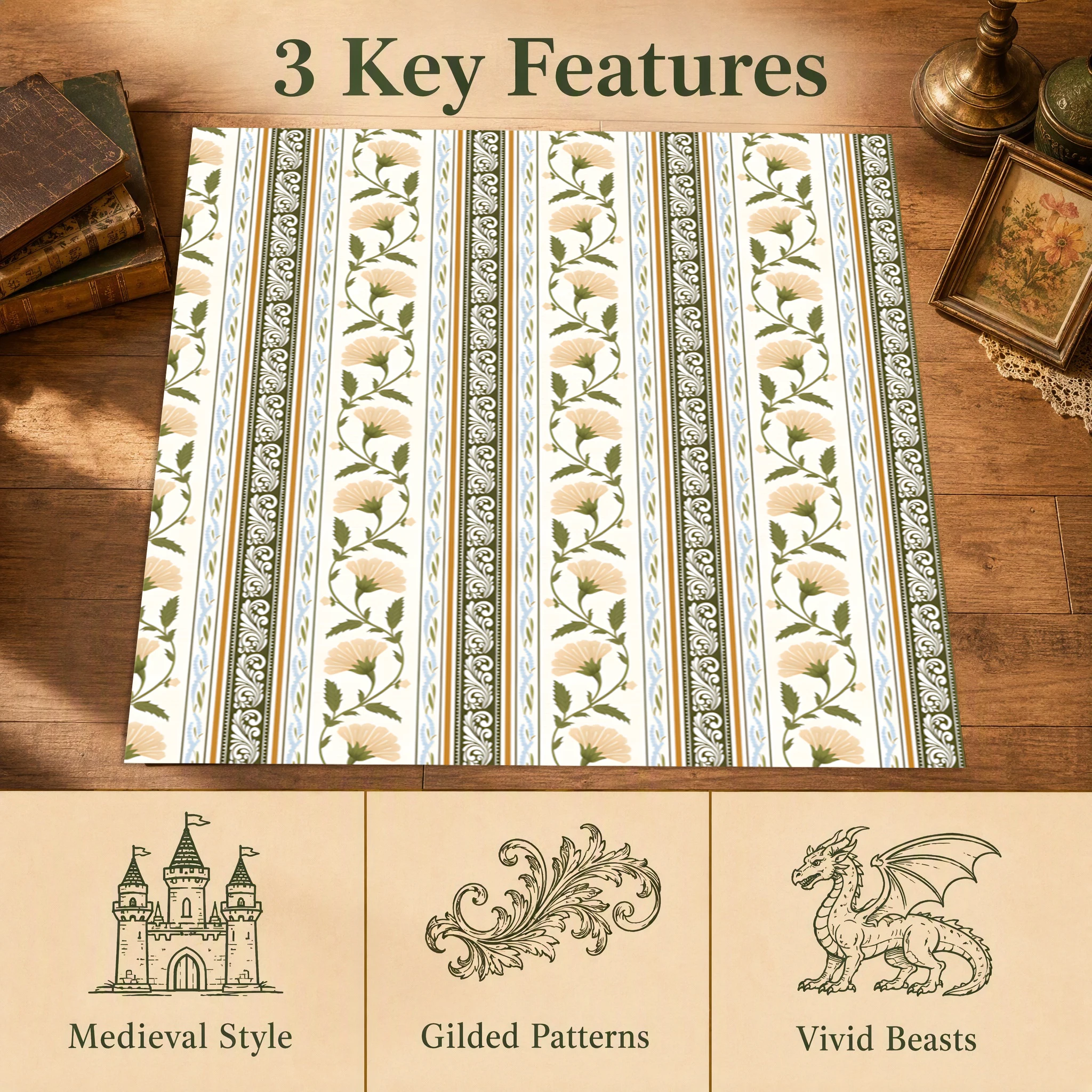 2D Large Carpet with Light Pink Floral Stripes, Retro French Style, Suitable for Living Room, Bedroom, and the Entire House, Instantly Refreshes Autumn and Winter Decor