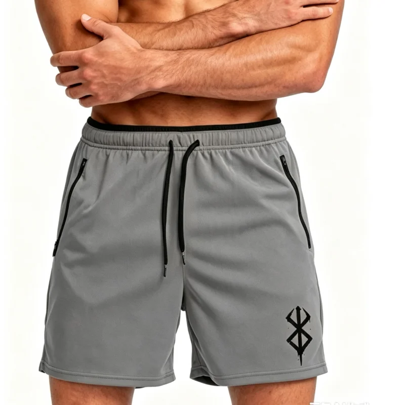 2026 Summer New Men's Zipper Pocket Drawstring Casual Printed Shorts Outdoor Sports Fitness Fast Drying Breathable Beach Pants
