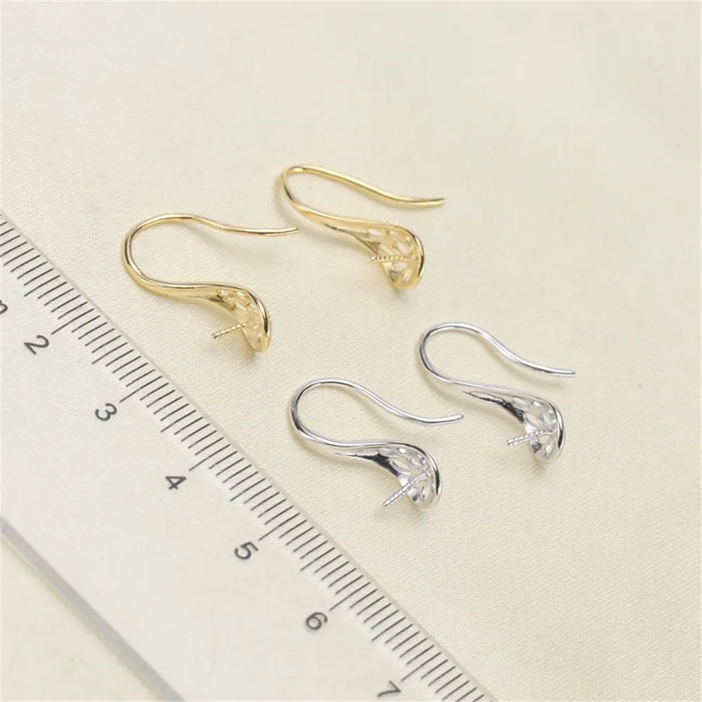 DIY Pearl Accessories S925 Tremella Nail Hollow Ear Hook Hollow Bracket Can Be Matched Fit 9-11mm Round Flat Beads E186