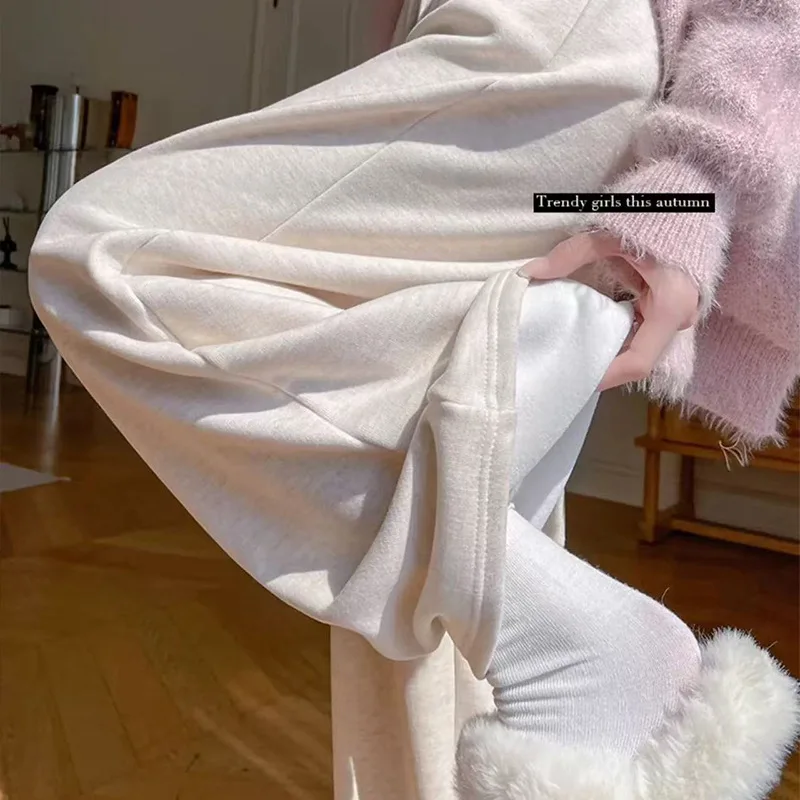 Calças de perna larga inbeige feminino inverno veludo duplo-deck estilo nórdico forro de veludo botões sherpa em relevo durável em camadas ins