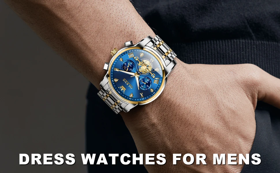 OLEVS 2856 Quartz Watch for Men Flywheel Skeleton Chronograph Moon Phase Multifunctional Stainless Steel Men's Wristwatches