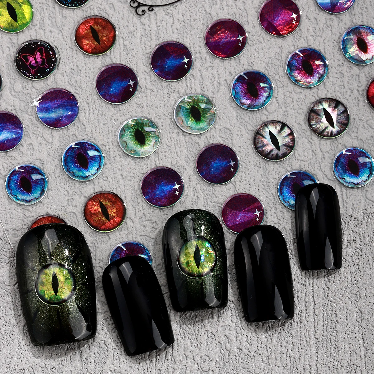 2pcs Black Nail Art Stickers Halloween Creative Cat Eye Design Self-Adhesive Nail Sticker for Women and Girls Manicure Sliders