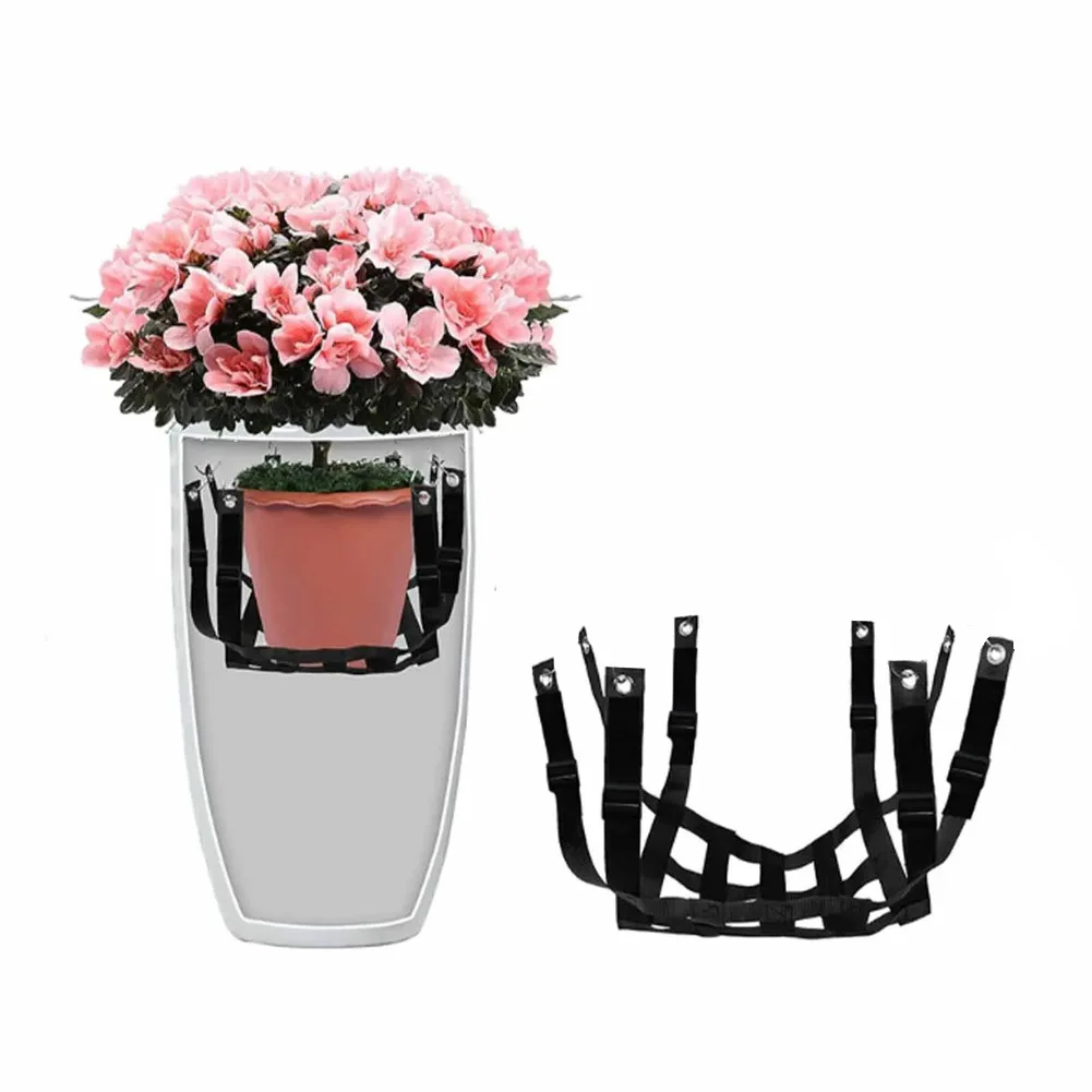 Adjustable Flower Pot Insert Net with 8 Stainless Steel Hooks and Thick Rope for Large Tall Plant Containers and Pots