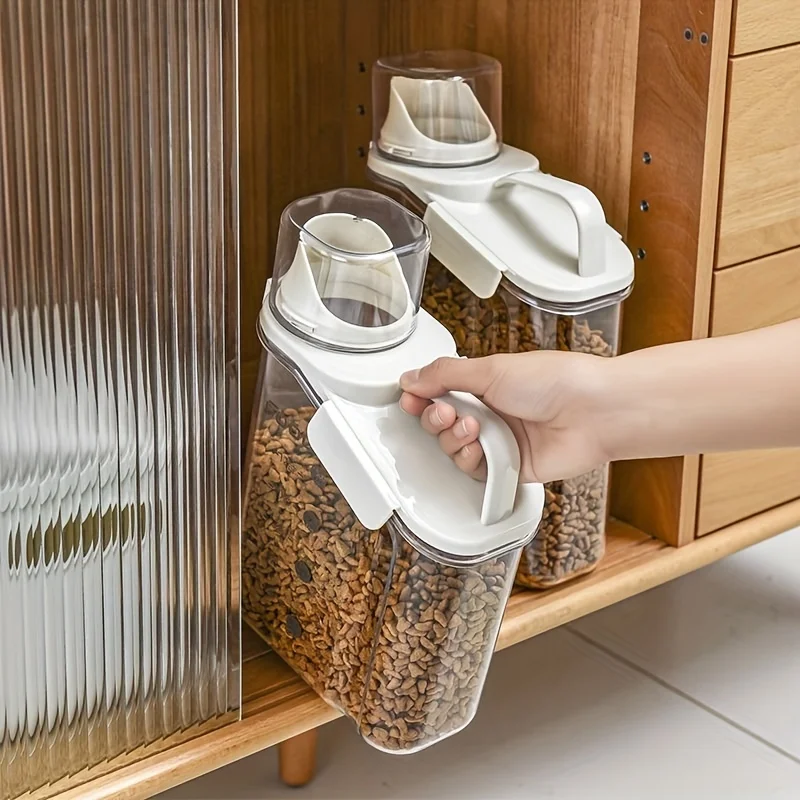 Pet Food Storage Container - Airtight, Moisture-Proof, Measuring Cup, Handle Design - Feeding for Dog and Cat Dry Food Storage