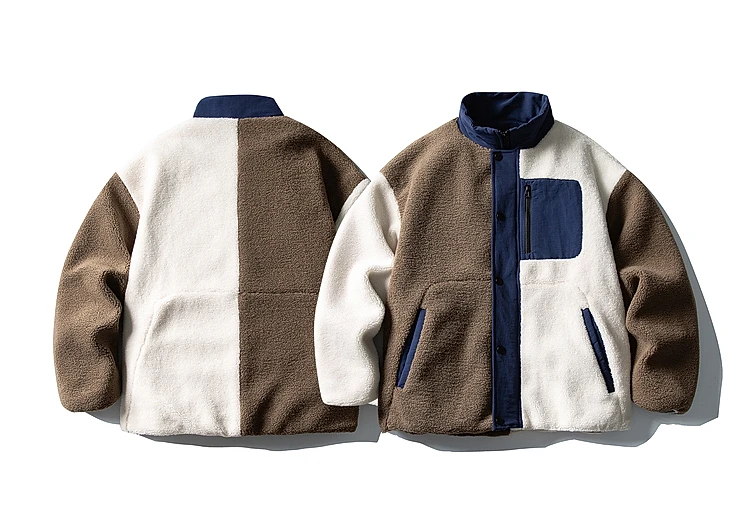 خريف شتاء جديد الرجال البيج المرقعة الوقوف طوق صوف الضأن سترة قطن الرجعية زوجين فضفاضة عادية تنوعا معطف القطن #3