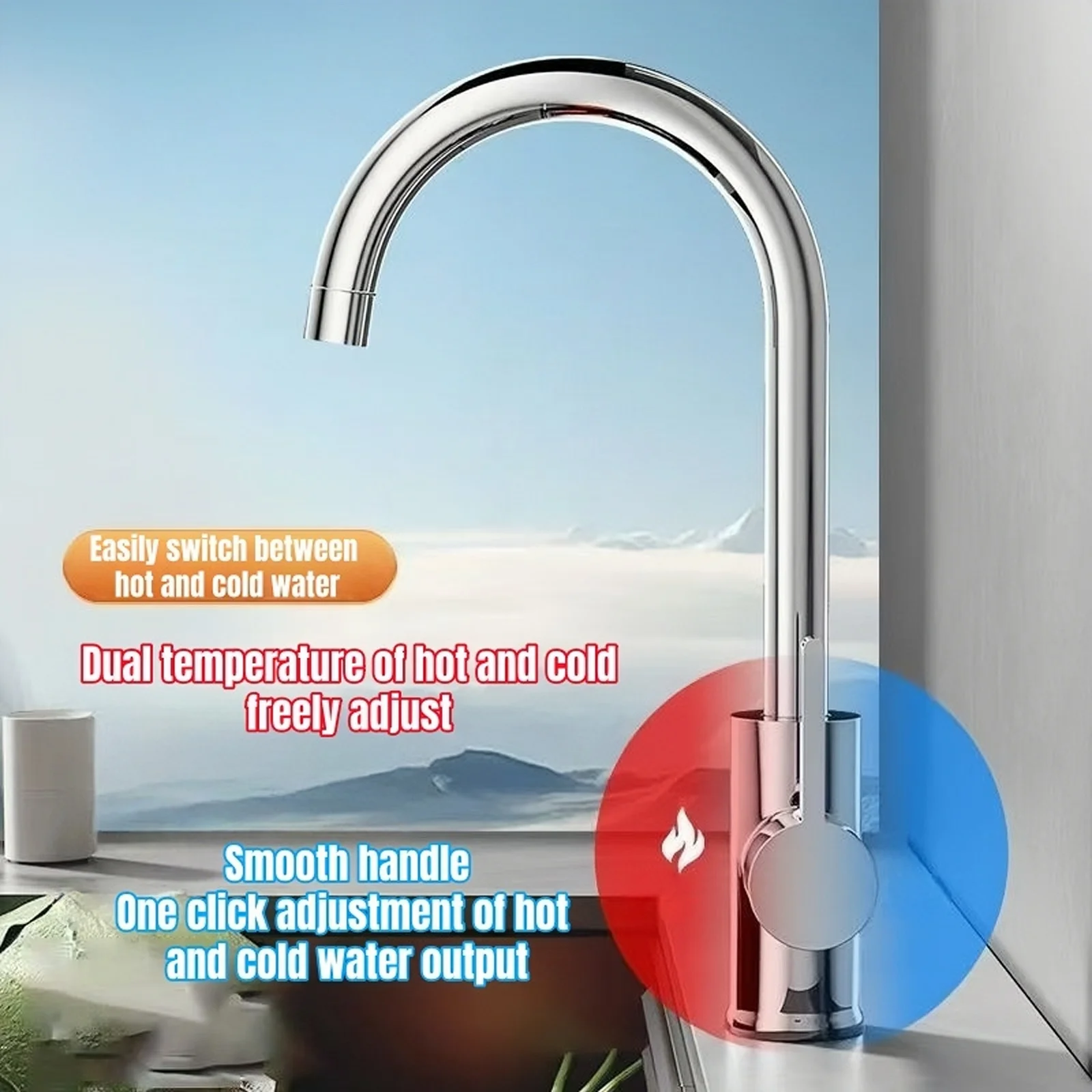 Hot and Cold Bathroom Basin Faucet, 80cm Water Pipe, Kitchen Sink, 360° Rotary Faucet, Bathroom, Balcony, Washbasin Faucet
