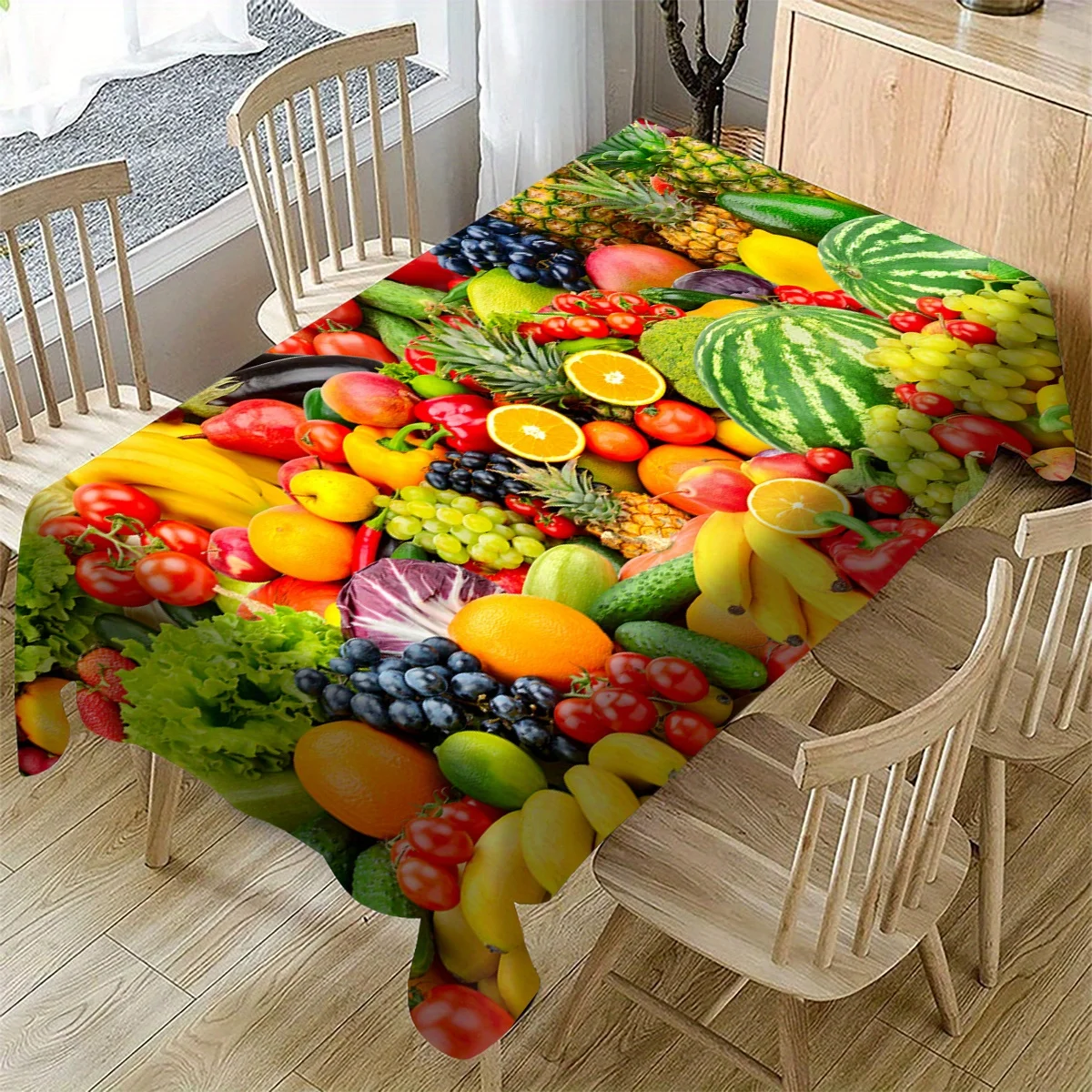 1pc Fruit Pattern Tablecloth Spring/Summer Vegetable And Melon Tea Table Decoration Suitable For Holiday Parties And Picnic Deco