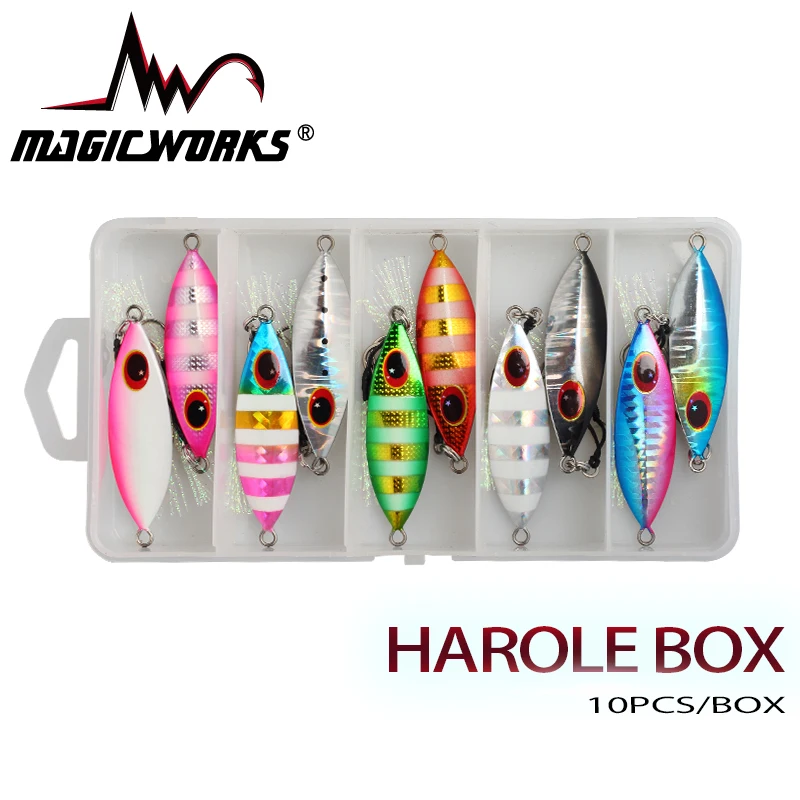 

MAGIC WORKS Metal Metal Jig Fishing Lures Box 14G 20G 30G 10PCS/Box Fishing Lure Baits Sea Bass Artificial Bait Fishing Tackle