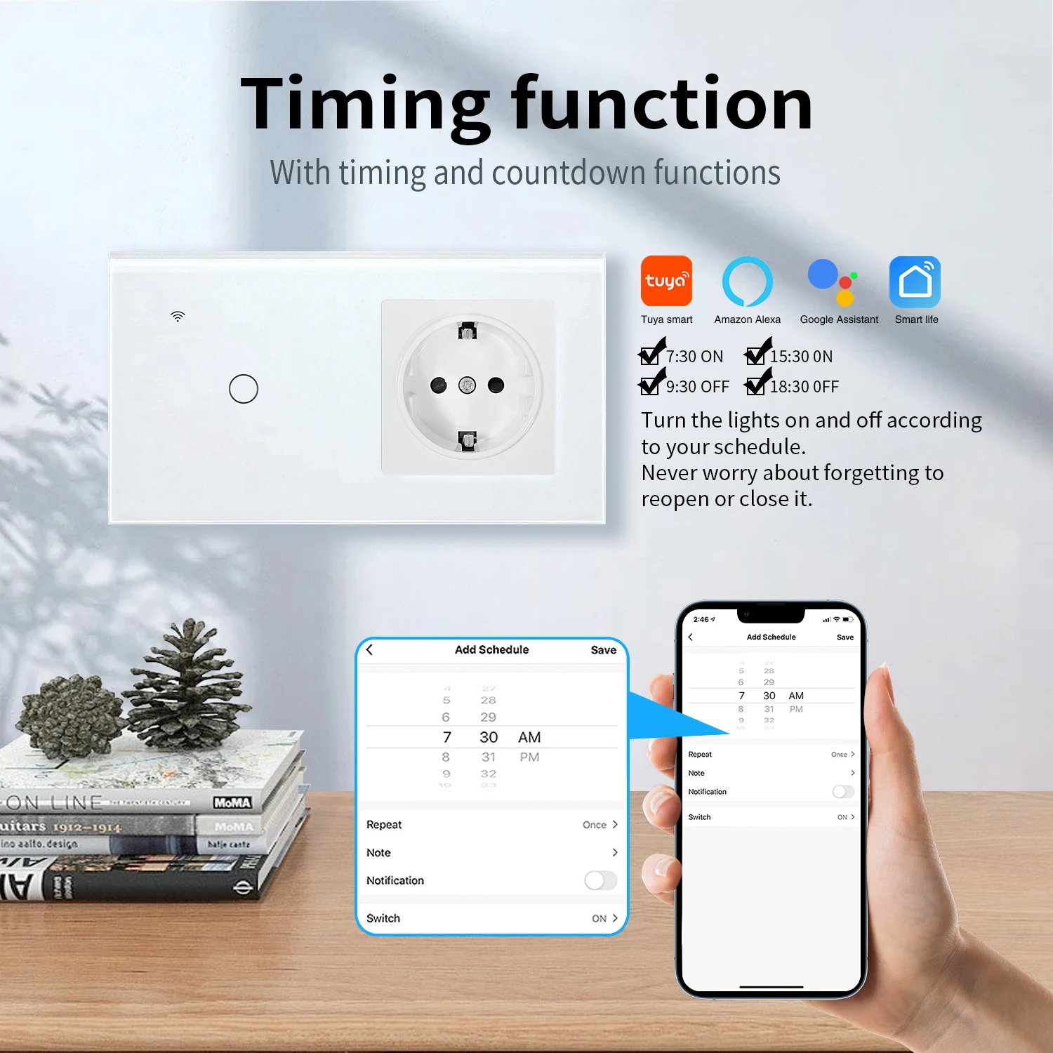 UBARO EU Standard Tuya Smart Wifi interruttore a parete USB tipo C presa combinazione interruttori sensore funziona con Alexa Smart Life Tuya APP