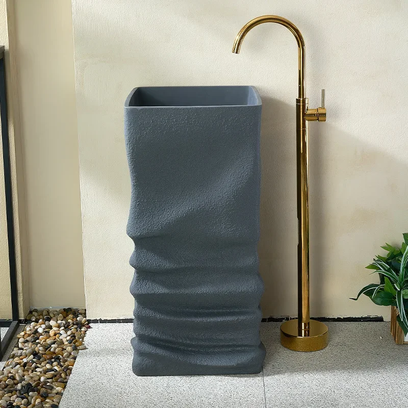 Personalized art artificial stone integrated wash basin outdoor courtyard balcony floor-to-ceiling