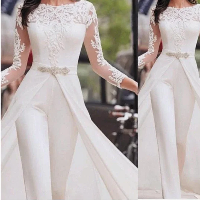 Women Jumpsuits Long Sleeve Spring Autumn Lace Rompers High Waist Cloak Pencil Pants White Slim Elegant Overalls for Women 2024