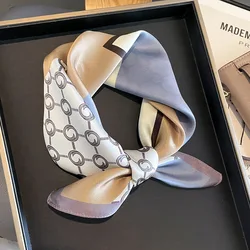 Design Shawl 100% Real Silk Square Scarf Women Hair Ribbon Luxury Brand Headband Wrap Ladies Neck Tie Neckerchief Wrist Bandana