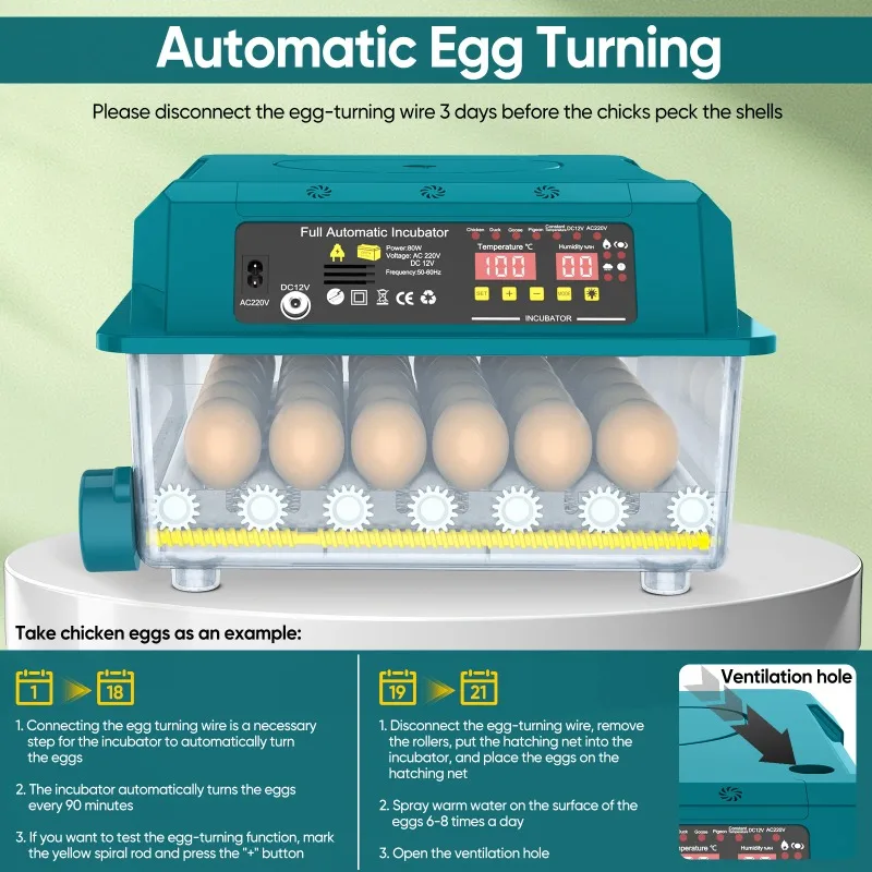 36-Egg Incubator Suitable For Hatching Chicken Eggs It Features 4 Automatic Hatching Modes Automatic Egg Turning And Humidity Mo
