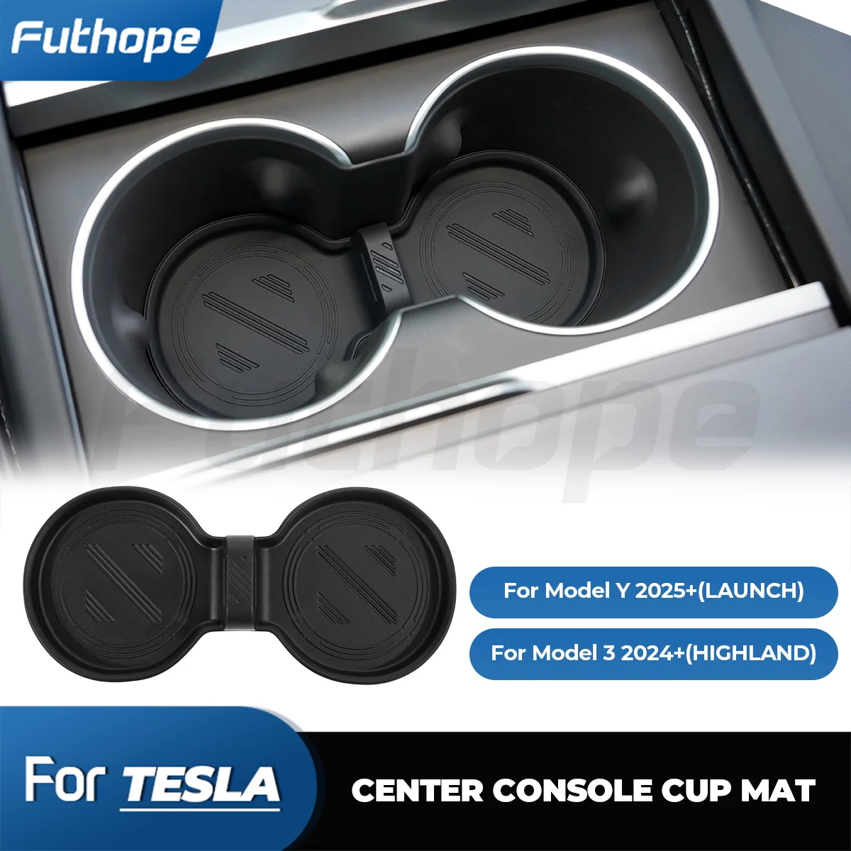 Futhope Silicone Water Cup Holder Mat for Tesla Model Y Launch Juniper Model 3 Highland Cup Limit Interior Decoration