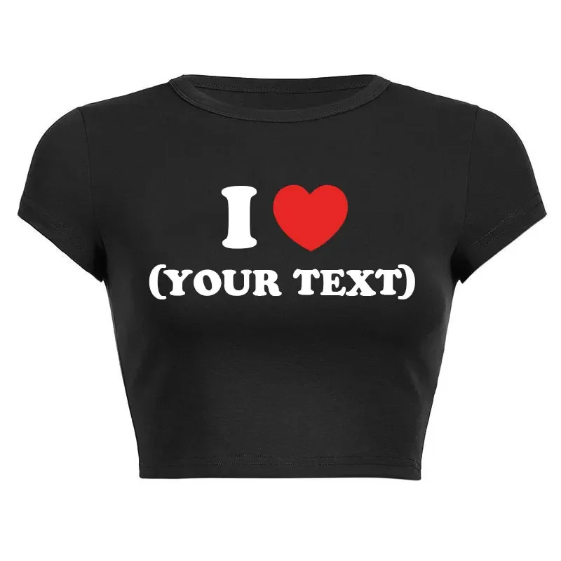 DIY Customize Your Text Couple Summer Casual Short Sleeve O Neck Cropped Navel Women Crop Tops Soft Bodycon Fashion Tees Blouse image 3