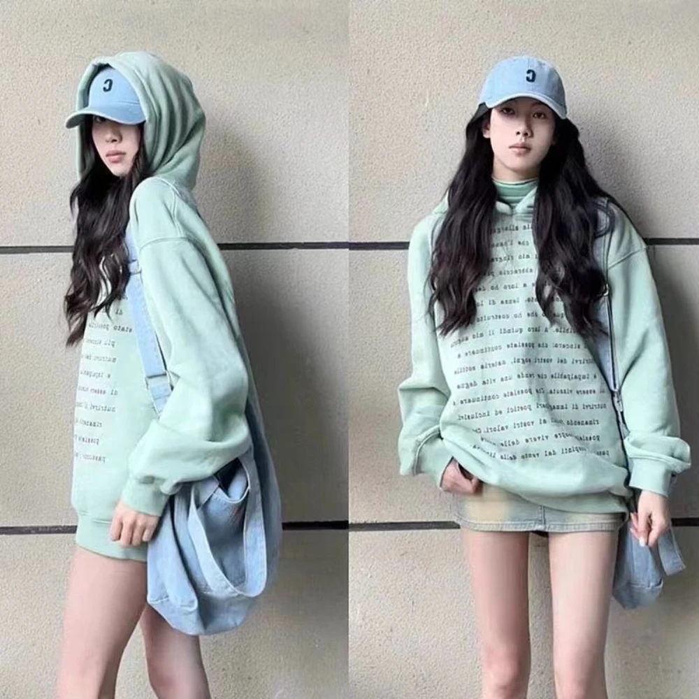 

2025 Women's Oversized Letter Print Hoodie - Casual Streetwear Loose Sweatshirt for Spring Autumn Y2K emo