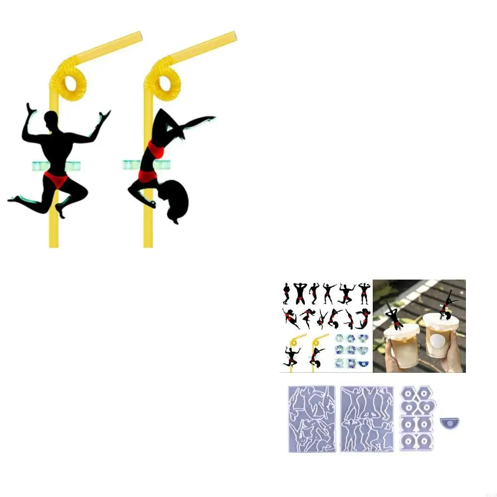 

4Pcs Straw Resin Mold Pole Dancer Epoxy Casting Mould for Straw Decorations Crafts Making DIY Straw Moulds