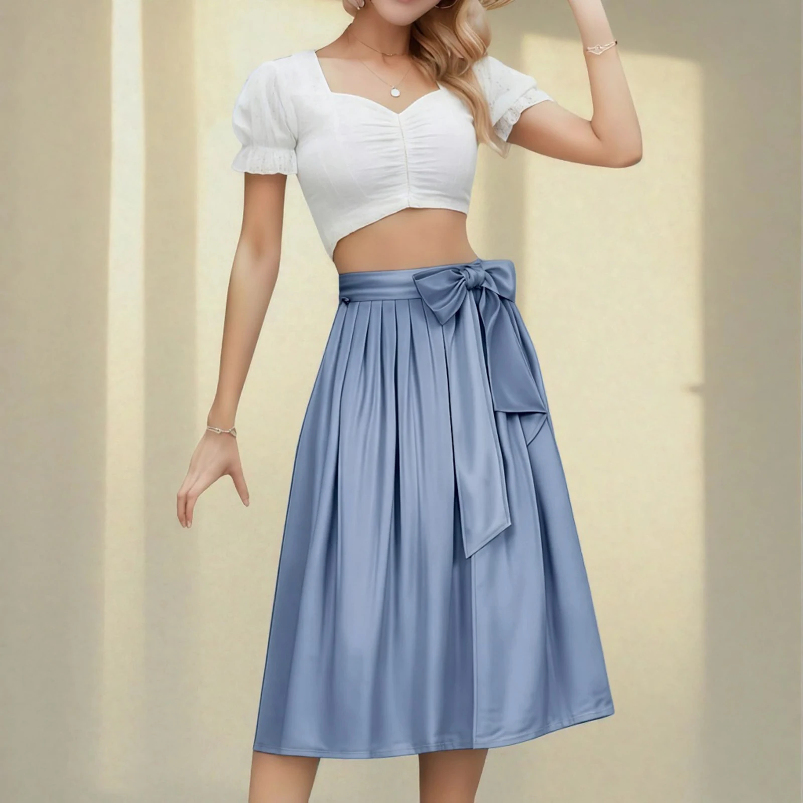 

Ladies' Fashion Solid Color German Traditional Bavarian Beer Festival Retro Strap Pleated Skirt Half Body Apron