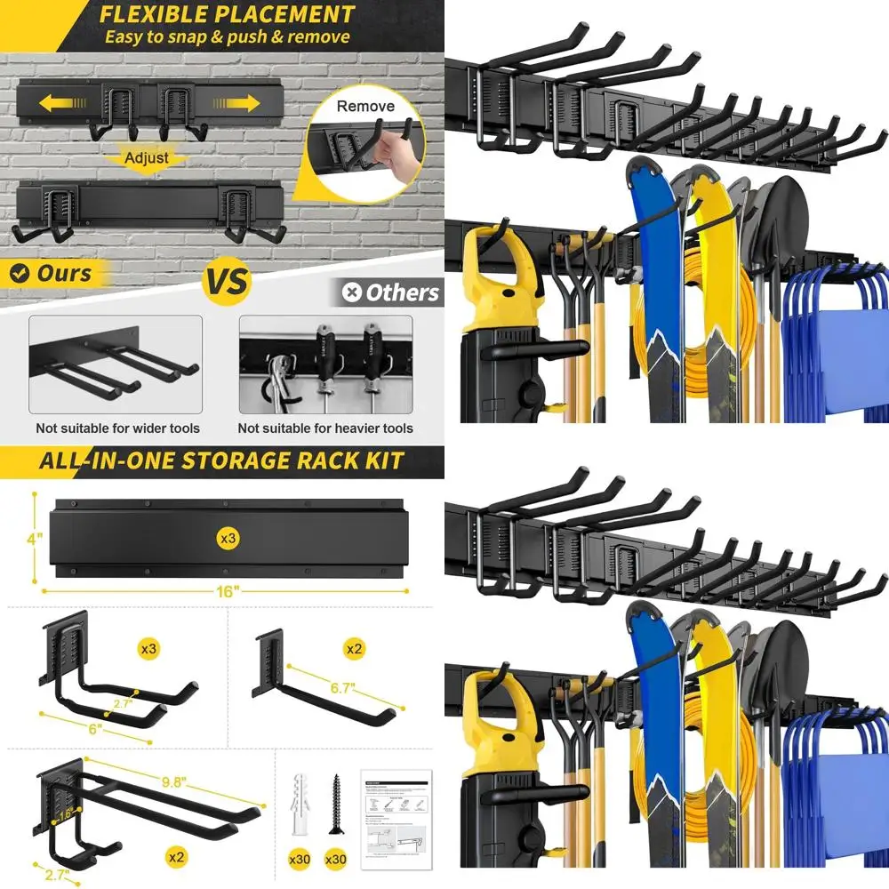 

Настенный органайзер для гаража на 48 предметов: грузоподъемность 200 кг, регулируемые крючки для инструментов и садового инвентаря