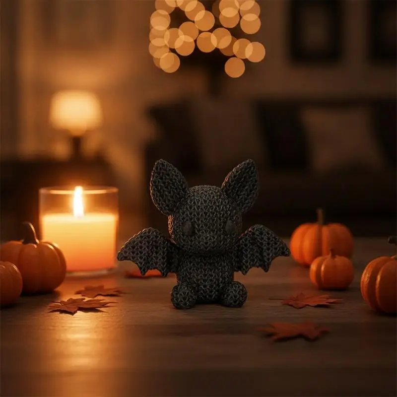 Handmade Crochet Black Bat Stuffed Toy Soft Cute For Halloween Decor Gothic Gift Kids Room Decor