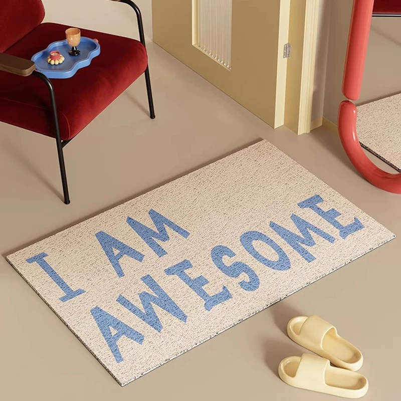 Letters PVC Doormat Cuttable Joyful Entrance Welcome Mat Easy Care Rug Carpet Floor Tidy Pad Outdoor Aesthetics Home Room Decor
