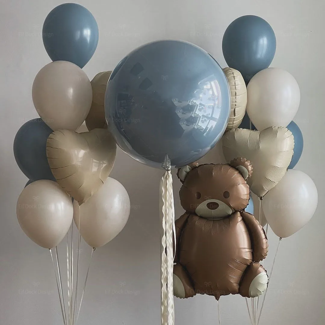 1 Set Cartoon Matt Braun Bär Liebesherz Wolken Folienballon-Set Geeignet für Geburtstag Hochzeit Jubiläum Festival Party Dekoration